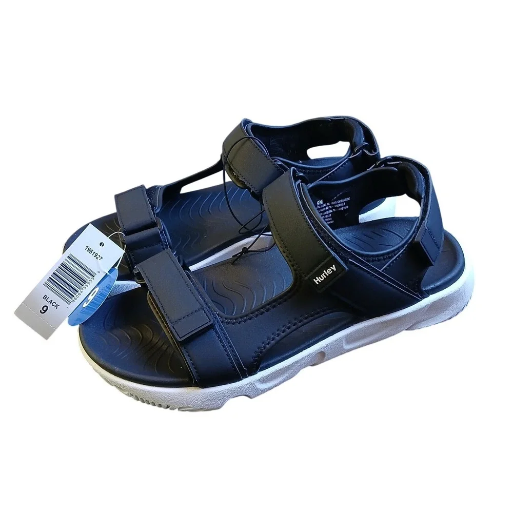 Hurley Oceanside Mens Sport Sandals Black White Strappy Hook and Loop 1961927 9M